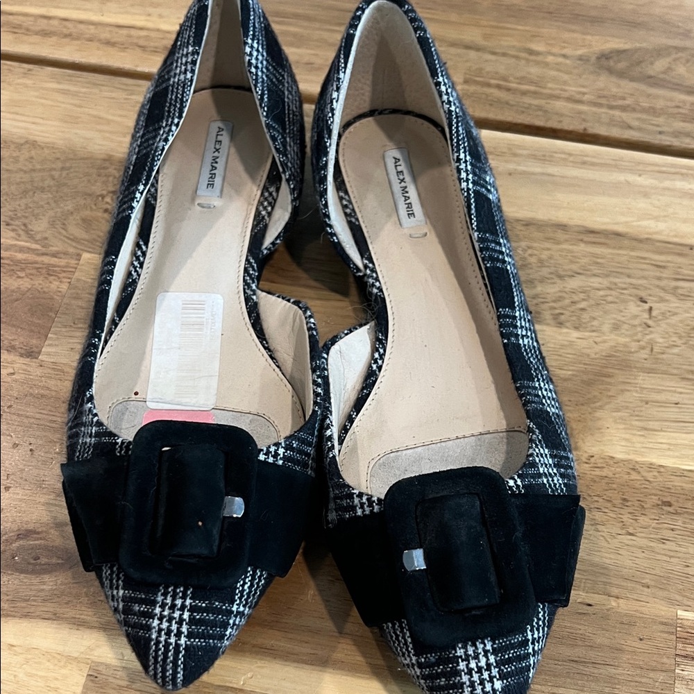 Alex Marie Black and White Plaid Flats with Bow